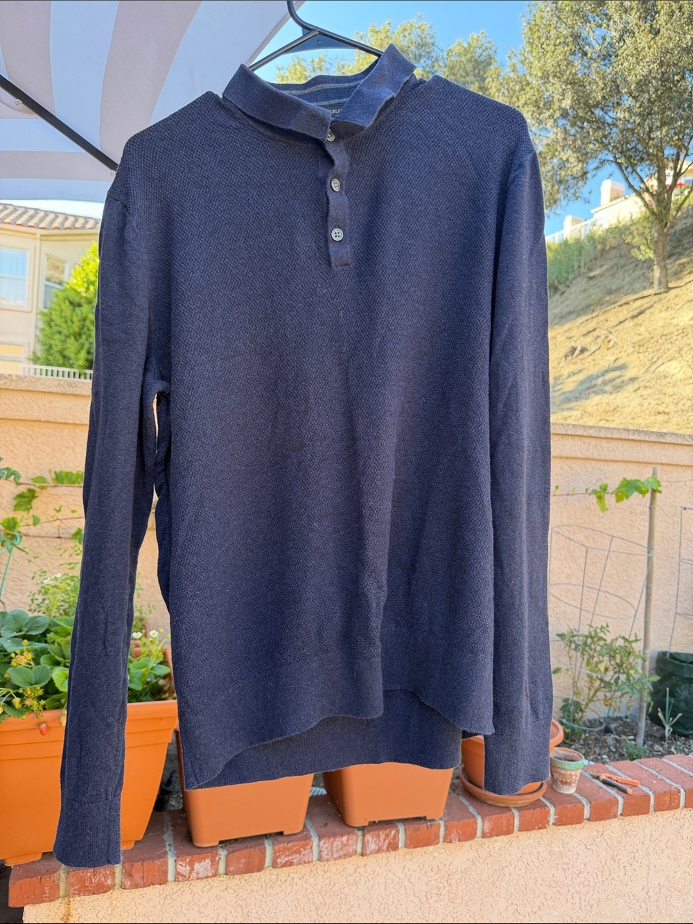 Men's Long-Sleeve Navy Button Polo Shirt